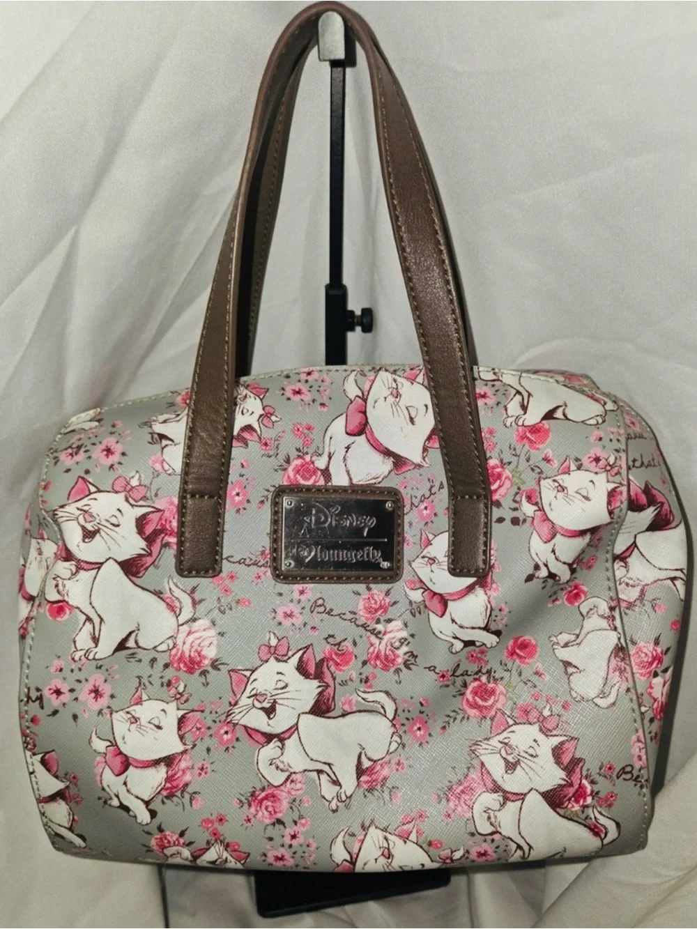 Loungefly Disney Marie Hardtag Gray & Pink Satchel Bag “Because I’m a Lady”
